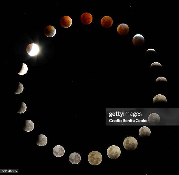 total lunar circle - maansverduistering stockfoto's en -beelden