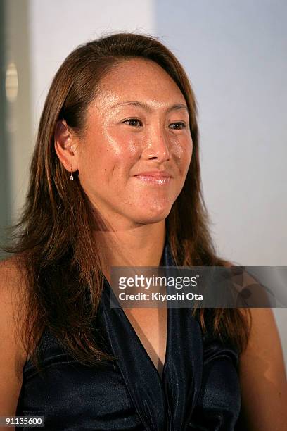 Ai Sugiyama of Japan attends a press conference for the Toray Pan Pacific Open Tennis 2009 at Hotel Grand Pacific Le Daiba on September 25, 2009 in...