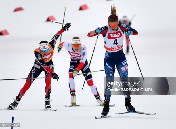 Heidi Weng of Norway, Ragnhild Haga of Norway and Jessica Diggins of the USA compete during the Ladies FIS Cross Country 10 km Mass Start World Cup...