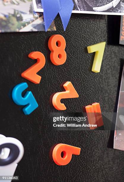 number magnets on refrigerator - number magnet stock pictures, royalty-free photos & images