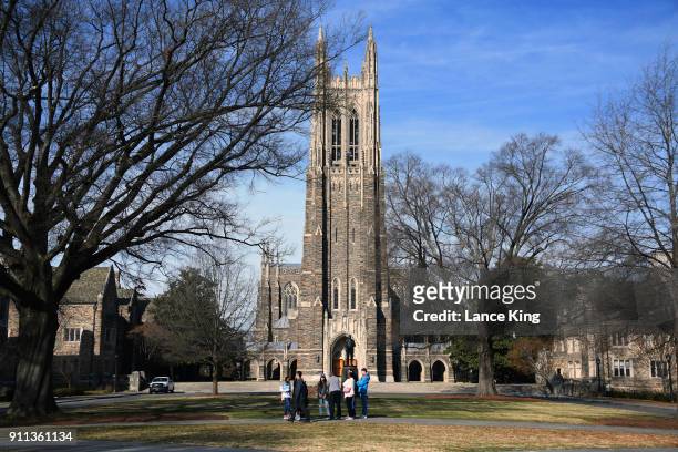 General view of the Duke University Chapel on the campus of Duke University ahead of the game between the Virginia Cavaliers and the Duke Blue Devils...