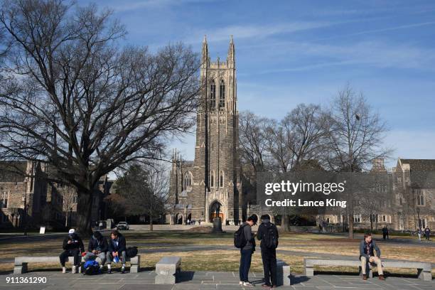 General view of the Duke University Chapel on the campus of Duke University ahead of the game between the Virginia Cavaliers and the Duke Blue Devils...