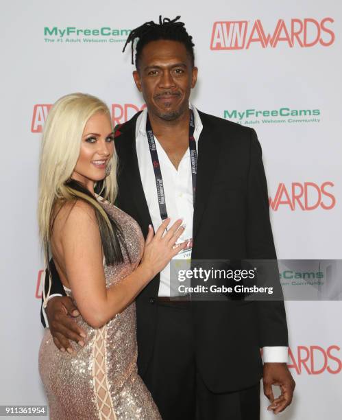 Adult film actress Alena Croft and adult film actor Dredd attend the 2018 Adult Video News Awards at the Hard Rock Hotel & Casino on January 27, 2018...