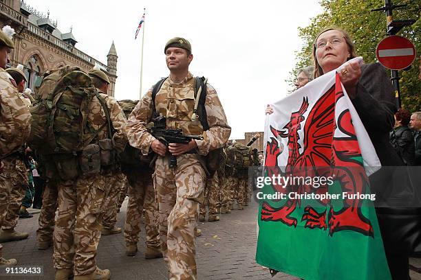 Three hundred soldiers of 1st Battalion The Royal Welsh walk through Chester to say farewell to the city before deploying on operations to...