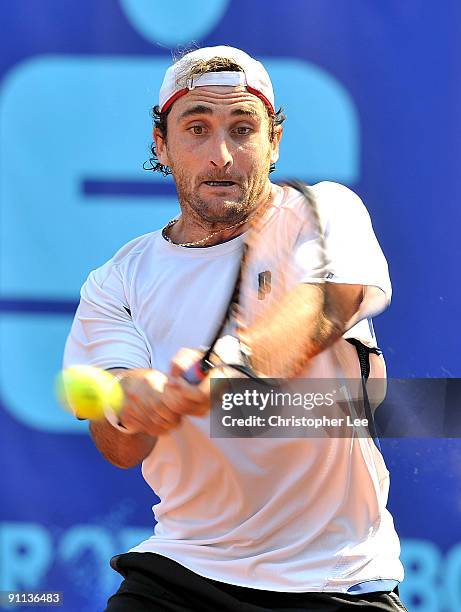 Santiago Ventura of Spain in action against Ruben Ramirez Hidalgo of Spain during their Quarter Final match of the BCR Open Romania at the BNR Arena...