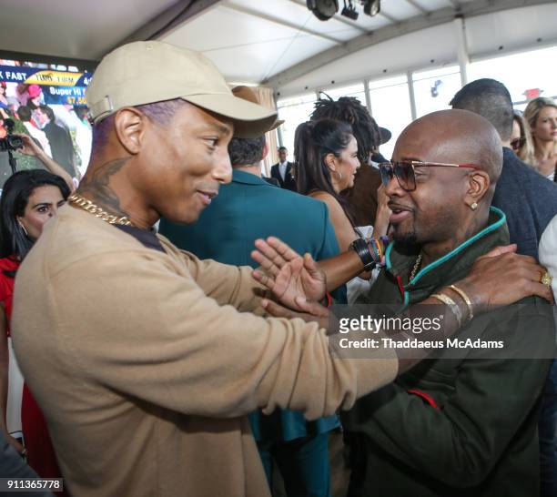 Pharell and Jermaine Dupri at the Pegasus World Cup Invitational's LIV Boardwalk Pop-Up at Gulfstream Park on January 27, 2018 in Hallandale, Florida.