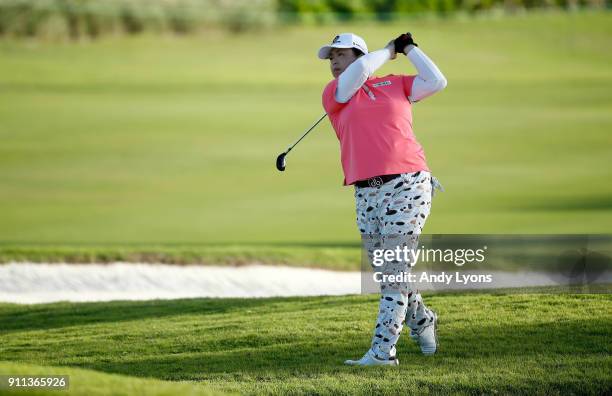 Shanshan Feng of China hits second shot on the 4th hole during the second round of the Pure Silk Bahamas LPGA Classic at the Ocean Club Golf Course...