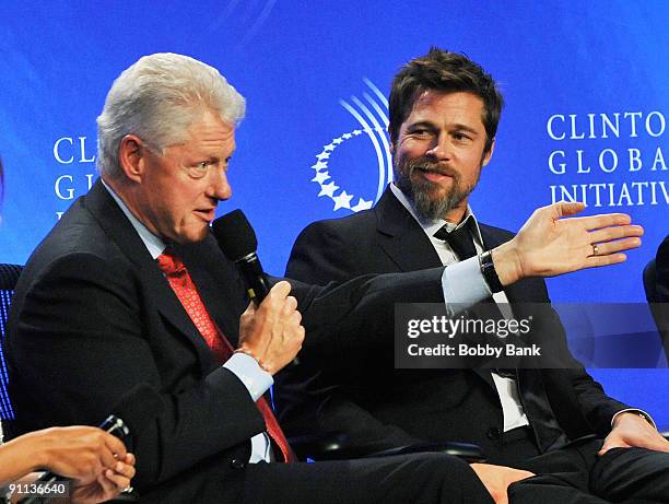 Bill Clinton, 42nd President, United States of America and Brad Pitt, Founder of Make it Right attends the 2009 Clinton Global Initiative Special...