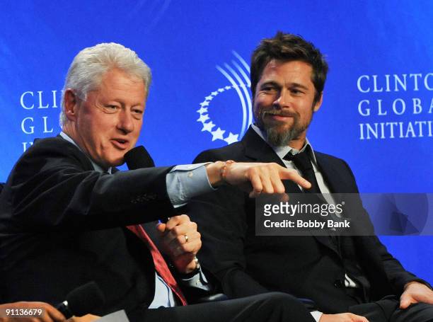 Bill Clinton, 42nd President, United States of America and Brad Pitt, Founder of Make it Right attends the 2009 Clinton Global Initiative Special...