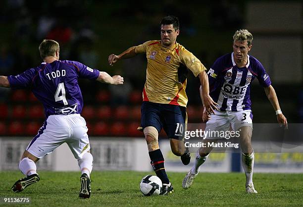 Donny De Groot of the Jets advances the ball during the round eight A-League match between the Newcastle Jets and the Perth Glory at EnergyAustralia...