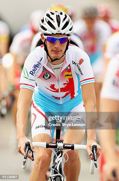 Andy Schleck of Luxembourg trains for the 2009 UCI Road World Championships on September 25, 2009 in Mendrisio, Switzerland.