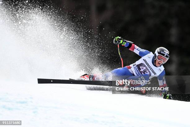 Hig Roberts competes during the men's Giant Slalom first run at the FIS Alpine Skiing World Cup in Garmisch-Partenkirchen, southern Germany, on...