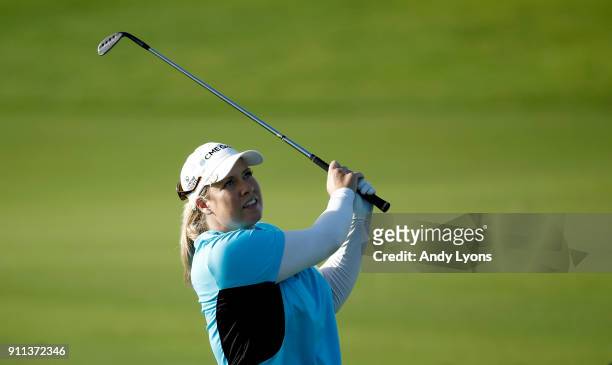 Brittany Lincicome hits her second shot on the 6th hole during the second round of the Pure Silk Bahamas LPGA Classic at the Ocean Club Golf Course...