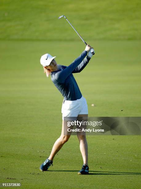 Michelle Wie hits her second shot on the 6th hole during the second round of the Pure Silk Bahamas LPGA Classic at the Ocean Club Golf Course on...