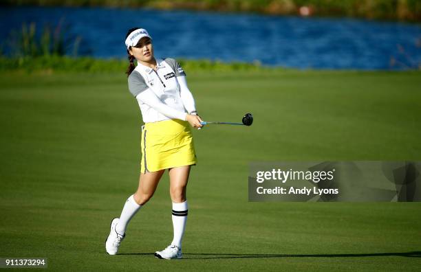 So-Yeon Ryu of the Republic of Korea hits her second shot on the 7th hole during the second round of the Pure Silk Bahamas LPGA Classic at the Ocean...