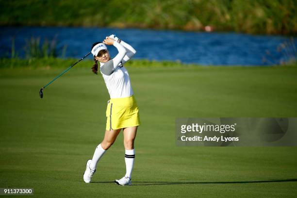 So-Yeon Ryu of the Republic of Korea hits her second shot on the 7th hole during the second round of the Pure Silk Bahamas LPGA Classic at the Ocean...