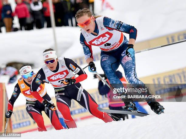 Heidi Weng of Norway, Ingvild Flugstad Oestberg of Norway and Jessica Diggins of the USA compete during the Ladies FIS Cross Country 10 km Mass Start...