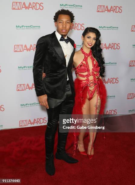 Adult film actor Ricky Johnson and adult film actress Gina Valentina attend the 2018 Adult Video News Awards at the Hard Rock Hotel & Casino on...