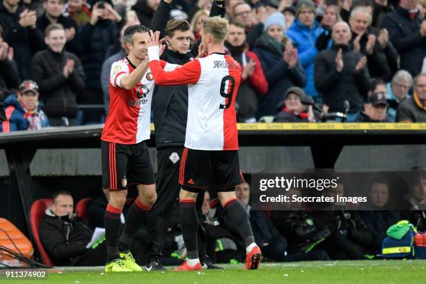 Robin van Persie of Feyenoord, Nicolai Jorgensen of Feyenoord during the Dutch Eredivisie match between Feyenoord v ADO Den Haag at the Stadium...