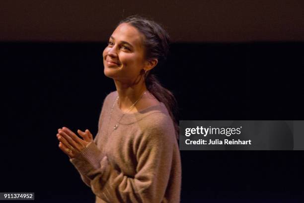 Actress Alicia Vikander participates in a masterclass following the screening of her film Euphoria at Stora Teatern during the Gothenburg Film...