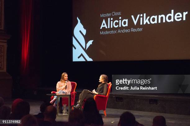 Actress Alicia Vikander participates in a masterclass following the screening of her film Euphoria at Stora Teatern during the Gothenburg Film...