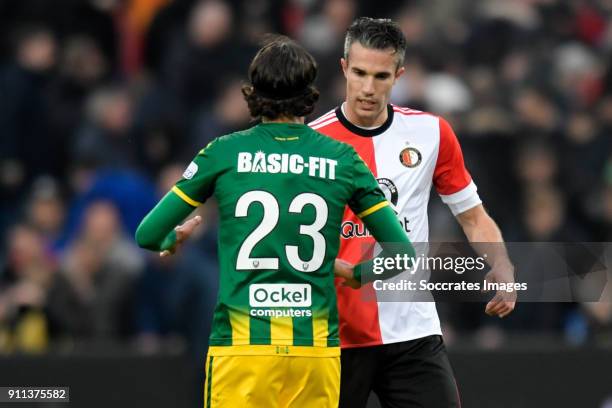 Nasser El Khayati of ADO Den Haag, Robin van Persie of Feyenoord during the Dutch Eredivisie match between Feyenoord v ADO Den Haag at the Stadium...