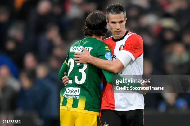 Nasser El Khayati of ADO Den Haag, Robin van Persie of Feyenoord during the Dutch Eredivisie match between Feyenoord v ADO Den Haag at the Stadium...