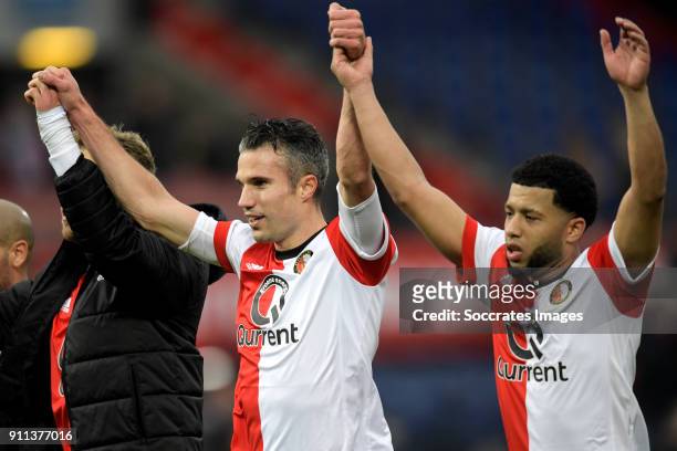 Nicolai Jorgensen of Feyenoord, Robin van Persie of Feyenoord, Tonny Vilhena of Feyenoord celebrates the victory during the Dutch Eredivisie match...