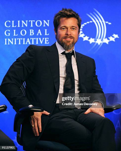 Actor Brad Pitt hosts with former President Bill Clinton an infrastructure special session during the 2009 Clinton Global Initiative at the Sheraton...