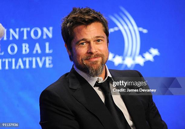 Actor Brad Pitt hosts with former President Bill Clinton an infrastructure special session during the 2009 Clinton Global Initiative at the Sheraton...