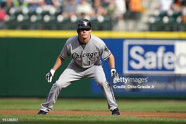 Chris Getz of the Chicago White Sox leads off secondbase during the game against the Seattle Mariners on September 17, 2009 at Safeco Field in...