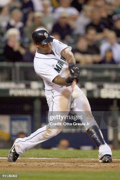 Adrian Beltre of the Seattle Mariners swings at the pitch during the game against the Chicago White Sox on September 17, 2009 at Safeco Field in...