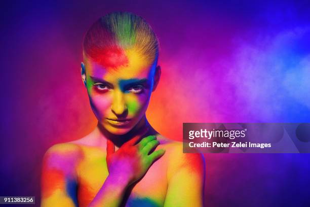 colorful face, body painting - körperbemalung stock-fotos und bilder