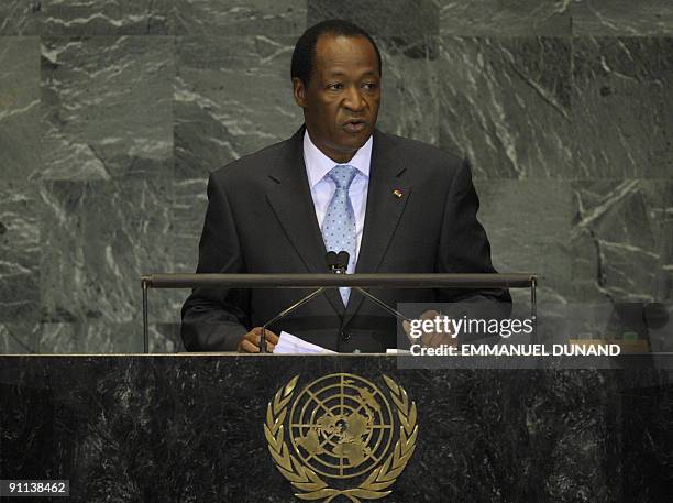 Burkina Fasso President Blaise Compaoré addresses the UN General Assembly at the United Nations headquarters in New York on September 25, 2009. AFP...