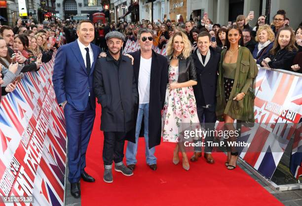 David Walliams, Anthony McPartlin, Simon Cowell, Amanda Holden, Declan Donnelly and Alesha Dixon attend Britain's Got Talent London auditions at...