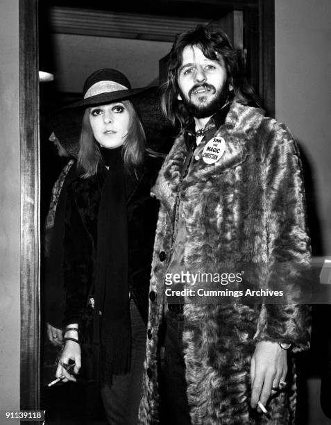 Photo of Maureen STARKEY and Maureen COX and Ringo STARR; leaving Heathrow for New York with his wife Maureen Starkey to attend the Premiere of his...