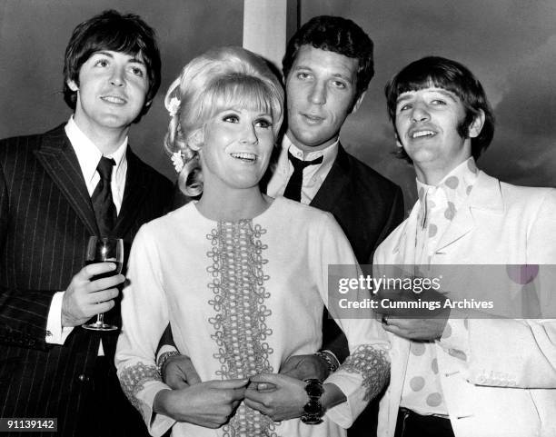 Photo of BEATLES and Paul McCARTNEY and Dusty SPRINGFIELD and Tom JONES; L-R. Paul McCartney, Dusty Springfield, Tom Jones, Ringo Starr - posed - at...