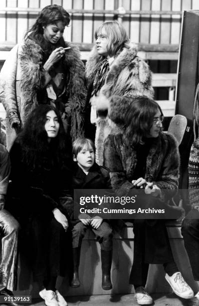 Photo of Yoko ONO and Julian LENNON and Brian JONES and John LENNON; L-R : Donyale Luna, Brian Jones, : Yoko Ono, Julian Lennon, John Lennon - on he...