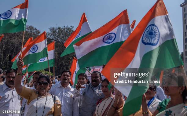 Opposition parties organised Samvidhan Bachao rally from Dr. Babasaheb Ambedkar Statue to Geteway of India, on January 26, 2018 in Mumbai, India. The...