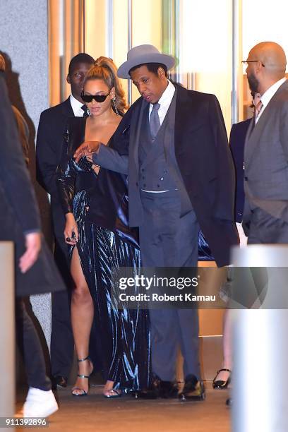 Jay-Z and Beyonce seen leaving The World Trade Center in Manhattan on January 27, 2018 in New York City.