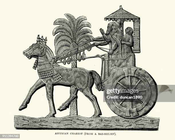 stockillustraties, clipart, cartoons en iconen met oude assyrische chariot - chariot