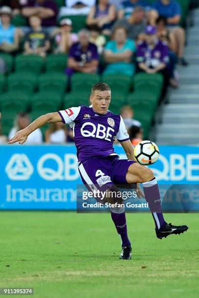 Shane Lowry of the Glory controls the ball during the round 18 A-League match between the Perth Glory and the Western Sydney Wanderers at nib Stadium...