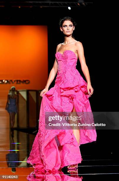 Model Bianca Balti walks down the runway during the Ermanno Scervino show as part of Milan Womenswear Fashion Week Spring/Summer 2010 on September...