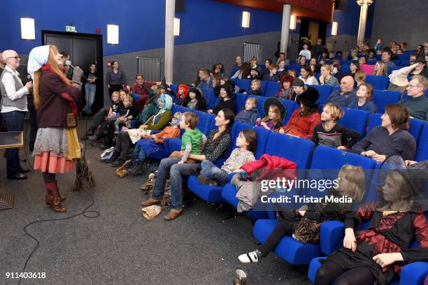 Karoline Herfurth speaks to the young audience during the 'Die Kleine Hexe' Special Screening with Karoline Herfurth at Thalia Cinema in Potsdam on...