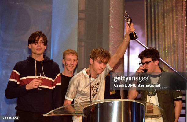Photo of Damon ALBARN and Dave ROWNTREE and BLUR and Alex JAMES and Graham COXON, L-R: Alex James, Dave Rowntree , Damon Albarn , Graham Coxon...