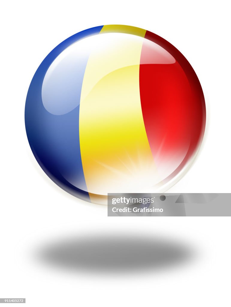 Romania button with romanian flag isolated on white