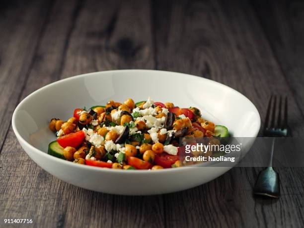 healthy chickpea bowl with feta cheese - chick pea salad stock pictures, royalty-free photos & images