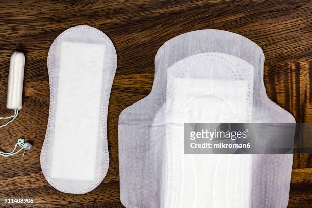 selection of woman's hygiene items - sanitary napkins stock pictures, royalty-free photos & images
