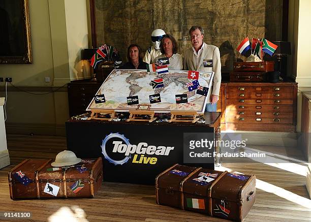 Richard Hammond, James May and Jeremy Clarkson attend a photocall to launch Top Gear's World Tour on September 25, 2009 in London, England.