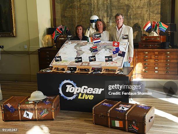 Richard Hammond, James May and Jeremy Clarkson attend a photocall to launch Top Gear's World Tour on September 25, 2009 in London, England.